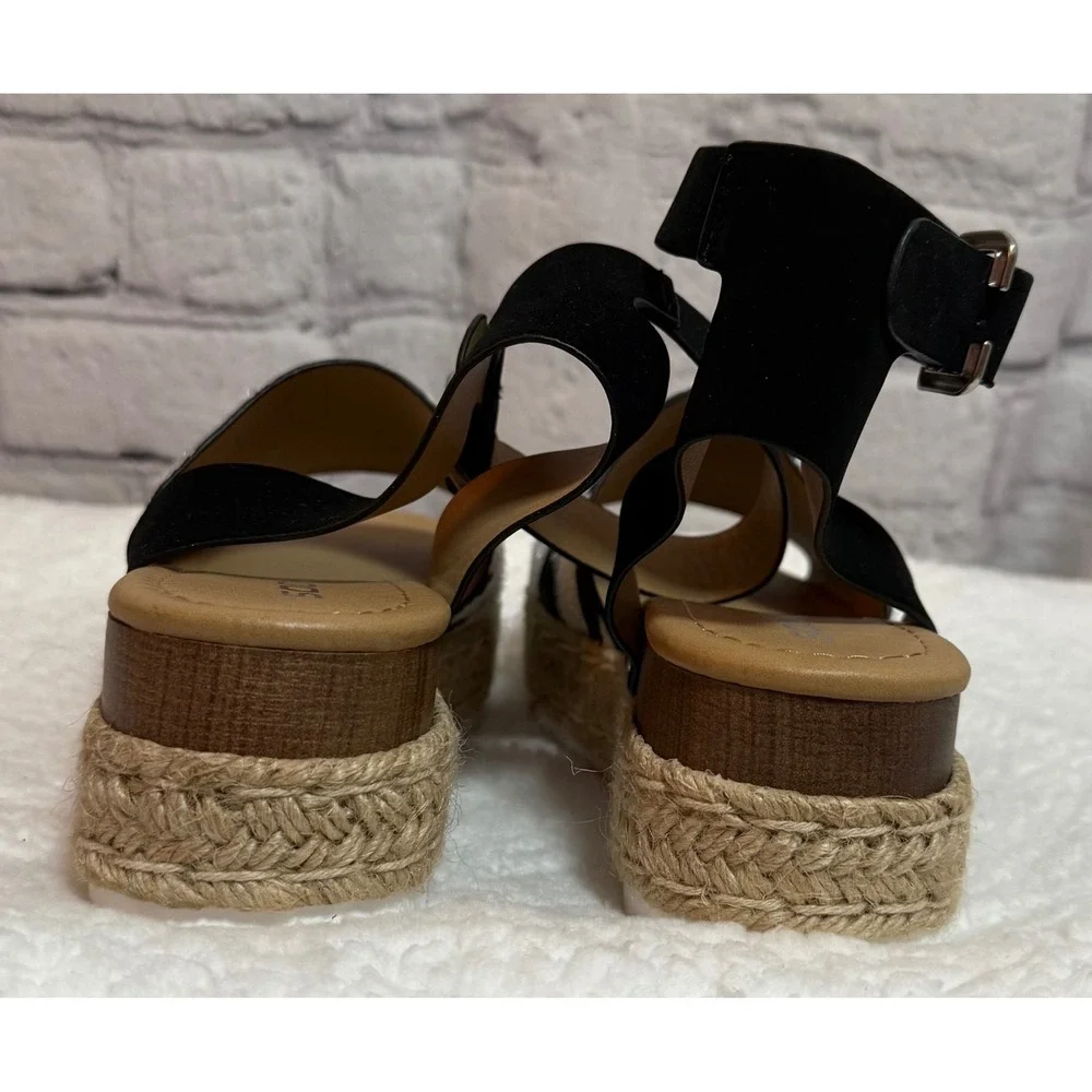 NWOT Soda Zebra Print Platform Espadrille SandalS Black White Womens 7